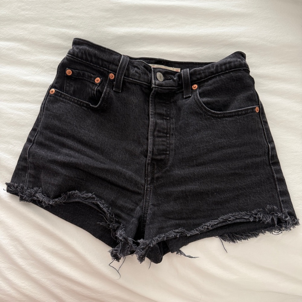 Levi's Black Jean Shorts with Distressed Hem